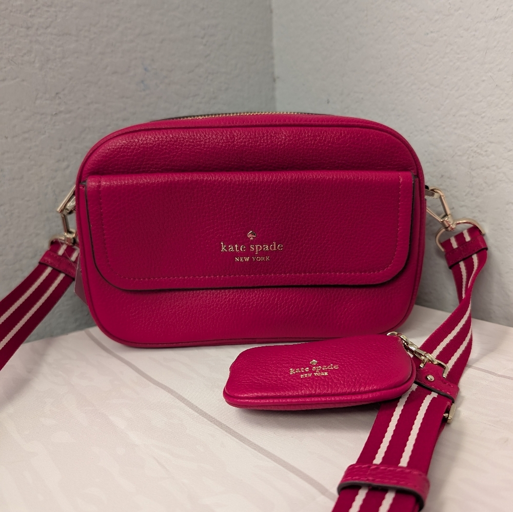 NWT Kate Spade Rosie Flat Camera Bag Crossbody Pebble Leather Renaissance Rose